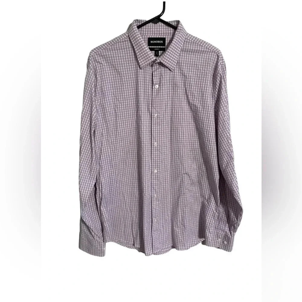 Bonobos Standard Nylon Performance Button Up Purple Check Dress Shirt